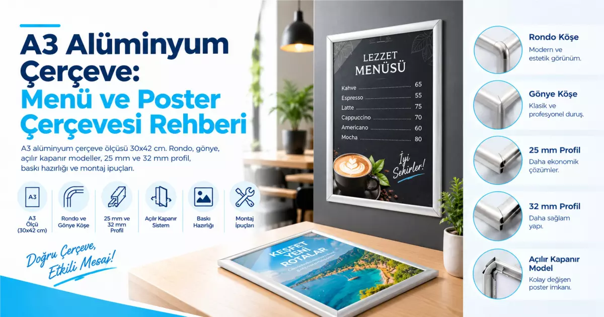 A3 Alüminyum Çerçeve: Menü, Poster ve Fiyat Listesi İçin Seçim Rehberi